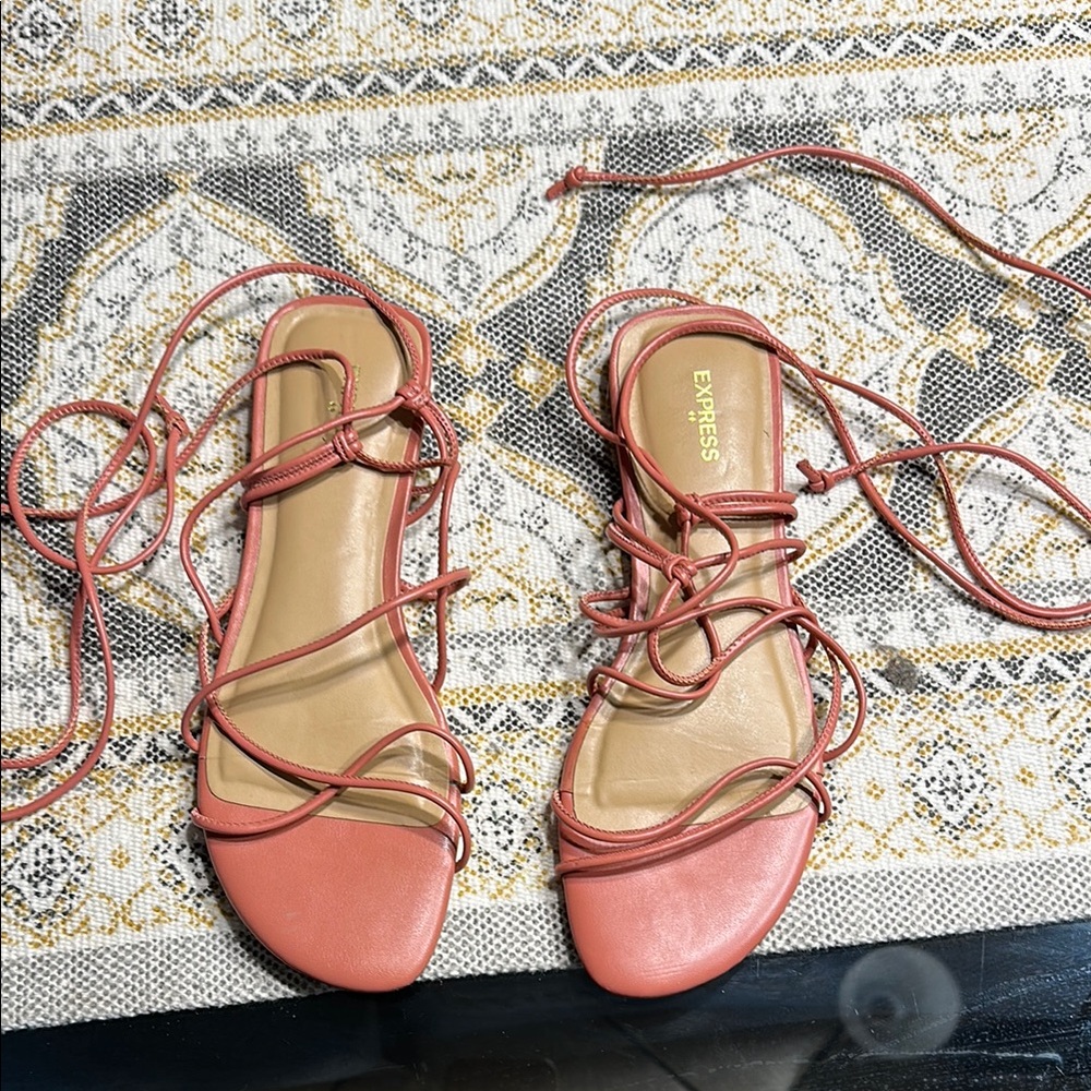 Express Pink Strappy Sandals with Ankle Ties